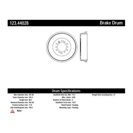 Centric C-Tek Standard Brake Drum, C-Tek 123.44028